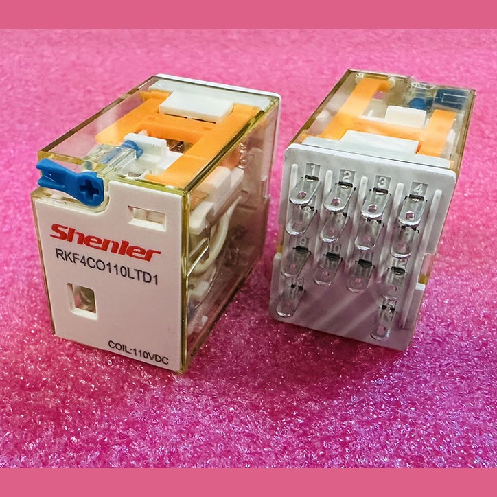Реле промежуточное 4CO, 6A(250VAC/30VDC), 110VDC, мех. индикация, тест-кнопка с блокировкой, LED RKF4CO110LTD1 Shenler